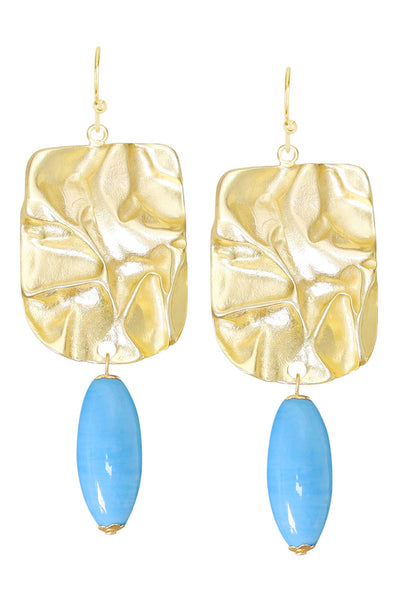 Blue Murano Glass & Wave Textured Drop Earrings - GF