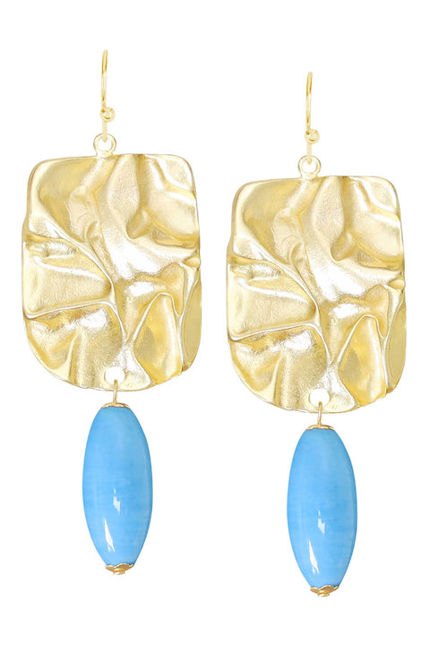 Blue Murano Glass & Wave Textured Drop Earrings - GF