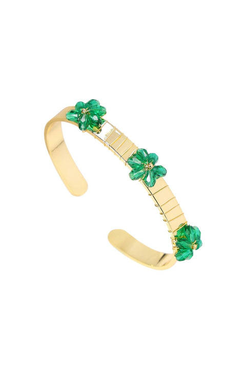 Emerald Austrian Crystal Flower Bloom Cuff Bracelet - GF