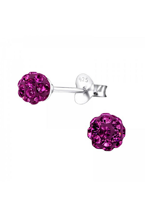 Sterling Silver Ball Ear Studs With Crystal - SS