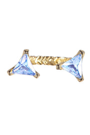 Sky Blue Crystal & Raw Brass Trio Ring - GF