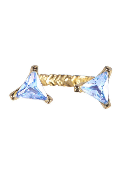 Sky Blue Crystal & Raw Brass Trio Ring - GF