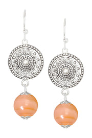 Peach Murano Glass & Mandala Disc Drop Earrings - SF