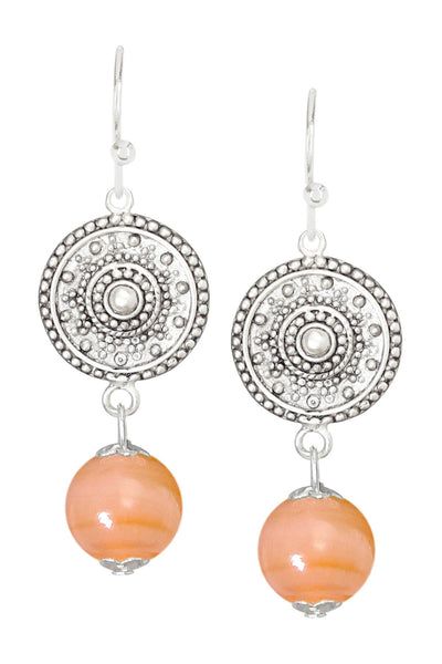 Peach Murano Glass & Mandala Disc Drop Earrings - SF