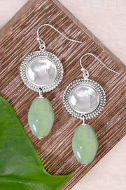 Green Murano Glass & Vintage Disc Drop Earrings - SF