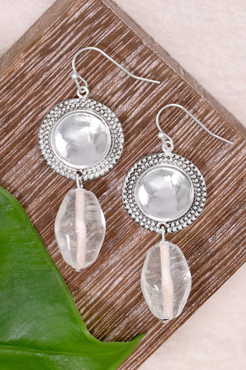 Clear Murano Glass & Vintage Disc Drop Earrings - SF