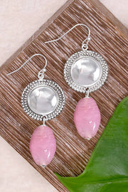 Pink Murano Glass & Vintage Disc Drop Earrings - SF