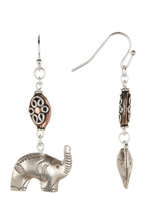 Copper Beaded Elephant Earrings - SF