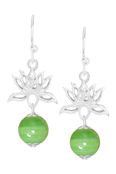 Green Murano Glass & Lotus Drop Earrings - SF