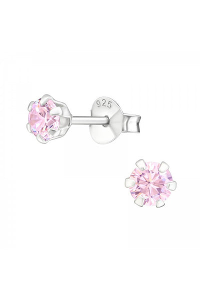 Sterling Silver Round 4mm Ear Studs With Cubic Zirconia - SS