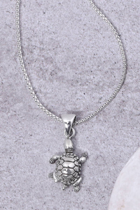 Sterling Silver Turtle Pendant Necklace - SS