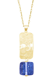 Tanzanite Murano Glass & Hammered Rectangle Necklace - GF