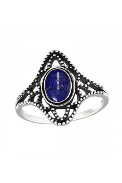 Sterling Silver & Lapis Filigree Ring - SS