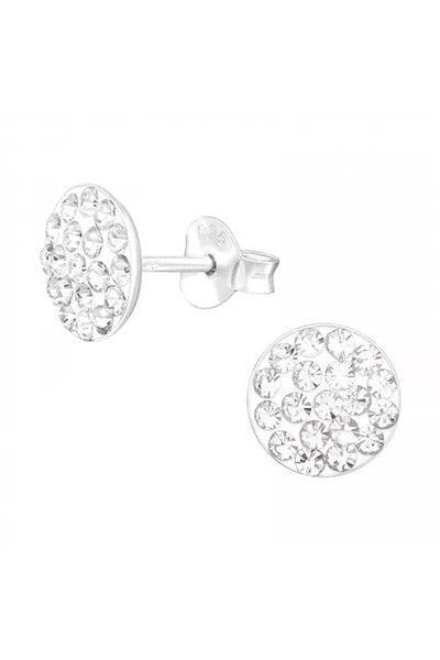 Sterling Silver Round Ear Studs With Crystal - SS