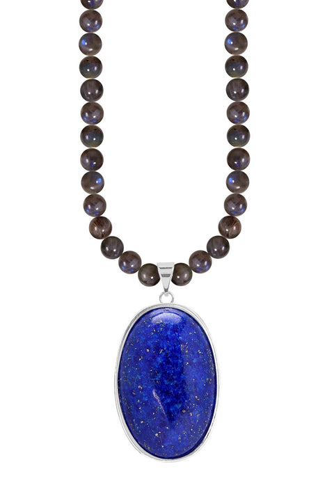 Labradorite Beads Necklace With Lapis Pendant - SF