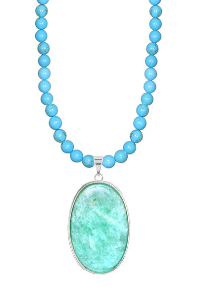 Turquoise Beads Necklace With Amazonite Pendant - SF