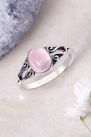 Sterling Silver & Rose Quartz Bali Scroll Ring - SS