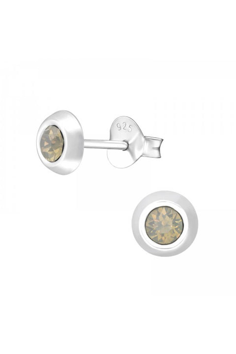 Sterling Silver Round Ear Studs With Genuine Crystals - SS