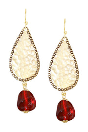 Red Murano Glass & Hammered Teardrop Earrings - GF