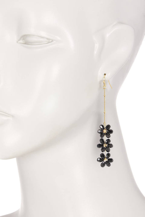 Black Austrian Crystal Flower Bloom Drop Earrings - GF