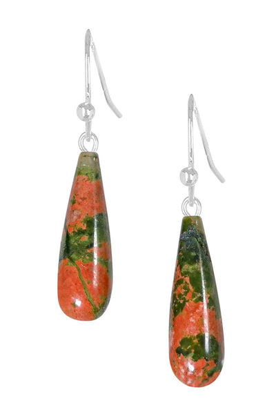 Sterling Silver & Unakite Water Drop Earrings - SS