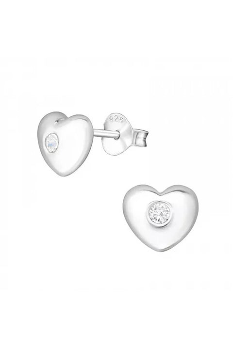 Sterling Silver Heart Ear Studs With Cubic Zirconia - SS