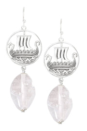 Clear Murano Glass & Viking Ship Drop Earrings - SF