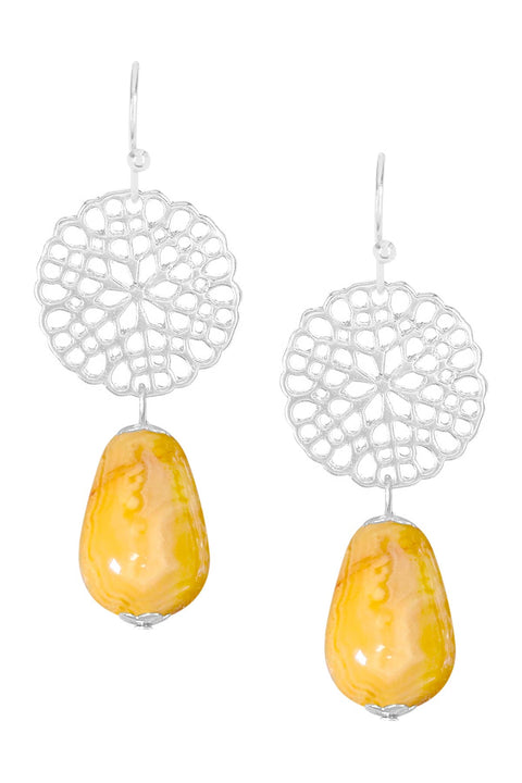 Crazy Lace Agate & Daisy Disc Drop Earrings - SF