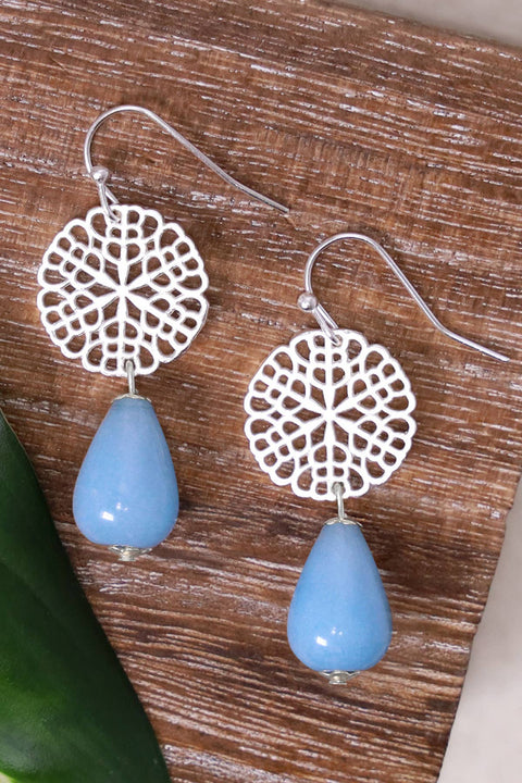 Aquamarine & Daisy Disc Drop Earrings - SF