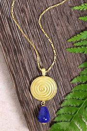 Lapis & Swirl Disc Pendant Necklace - GF