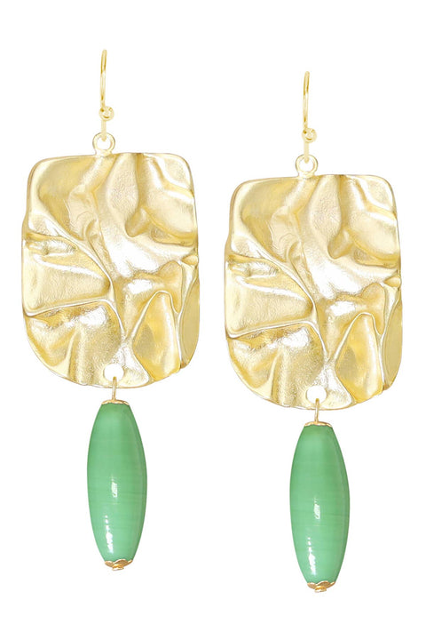 Green Murano Glass & Wave Textured Drop Earrings - GF