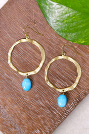 Blue Murano Glass & Hammered Hoop Drop Earrings - GF