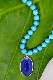 Turquoise Beads Necklace With Lapis Pendant - SF