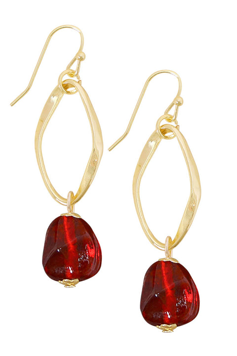 Red Murano Glass & Freeform Hoop Drop Earrings - GF