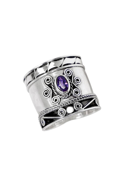 Amethyst CZ Bali Scroll Ring - SS