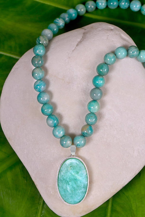 Amazonite Beads Necklace With Amazonite Pendant - SF