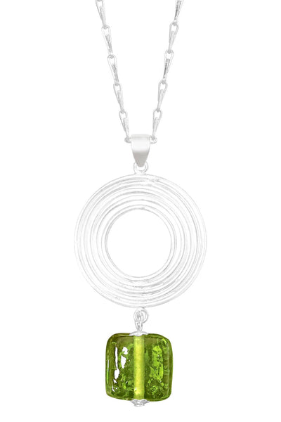 Peridot Murano Glass & Swirl Disc Pendant Necklace - SF