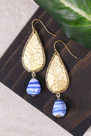 Blue Murano Glass & Hammered Teardrop Earrings - GF