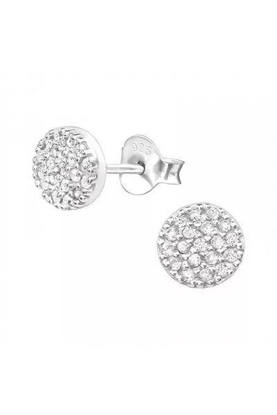 Sterling Silver Round Ear Studs With Cubic Zirconia - SS