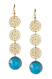 Stabilized Turquoise & Filigree Disc Dangle Earrings - GF