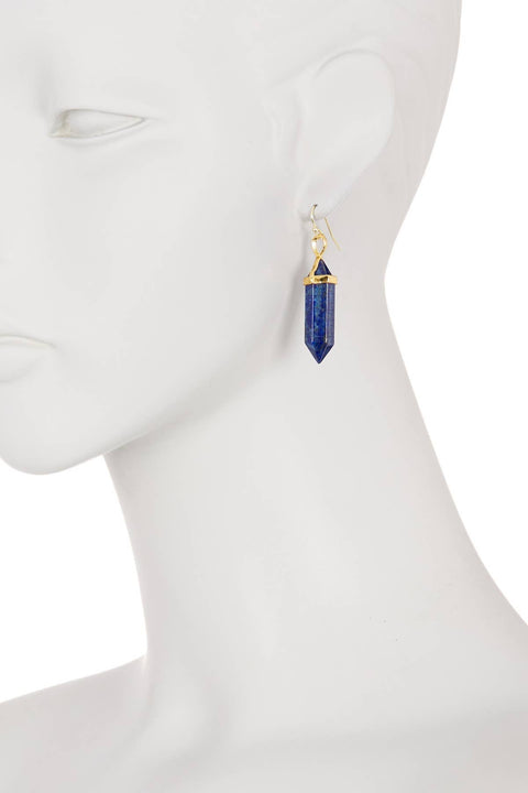 Lapis Hexagonal Prism Dangle Earrings - GF