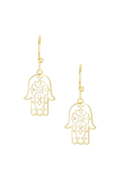 14k Gold Plated Hamsa Drop Earrings - GF