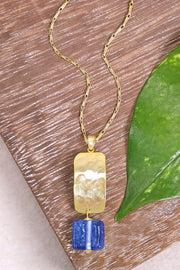 Tanzanite Murano Glass & Hammered Rectangle Necklace - GF