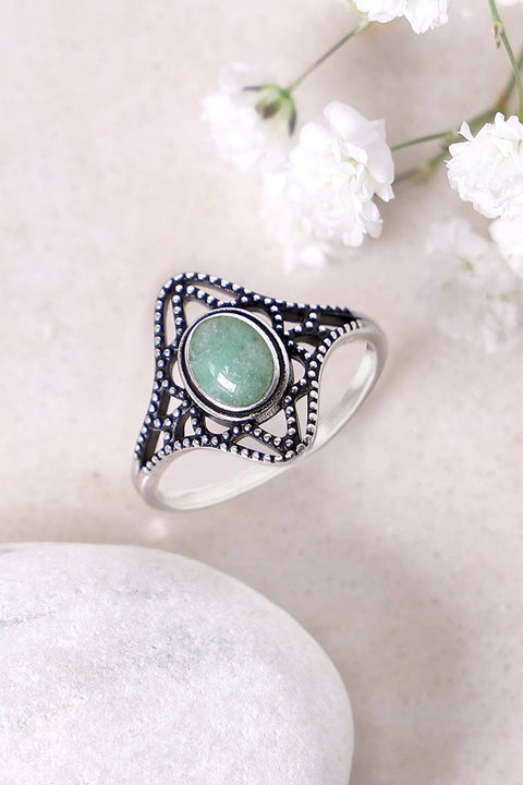 Sterling Silver & Green Aventurine Filigree Ring - SS