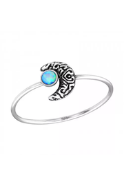 Sterling Silver Moon Ring With Created Opal - SS