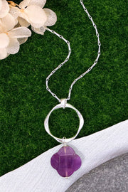 Amethyst & Freeform Hoop Pendant Necklace - SF