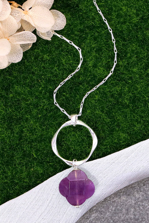 Amethyst & Freeform Hoop Pendant Necklace - SF