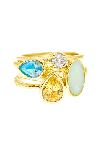 Amazonite Crystal & CZ Stack Ring Set - GF