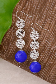 Blue Murano Glass & Daisy Disc Drop Earrings - SF