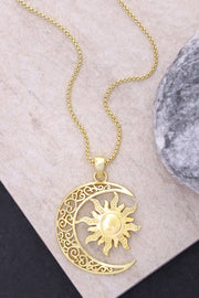 14k Gold Plated Sun & Moon Drop Pendant Necklace - GF